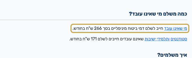 אתר ביטוח לאומי: מי שלא עובד משלם 266 ש"ח בחודש